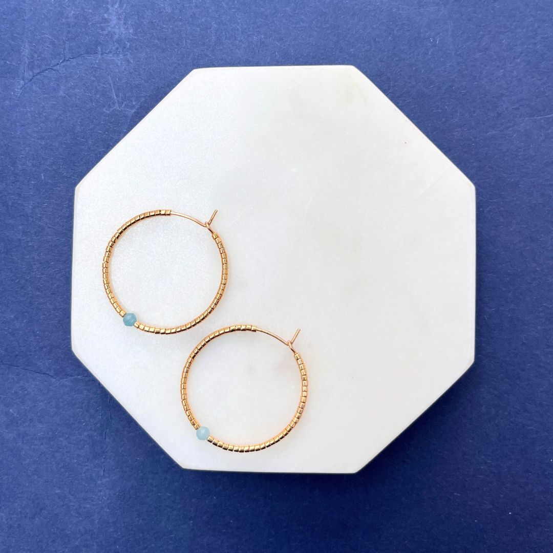NEW! BEADED HOOP EARRINGS - SEMI-PRECIOUS STONES