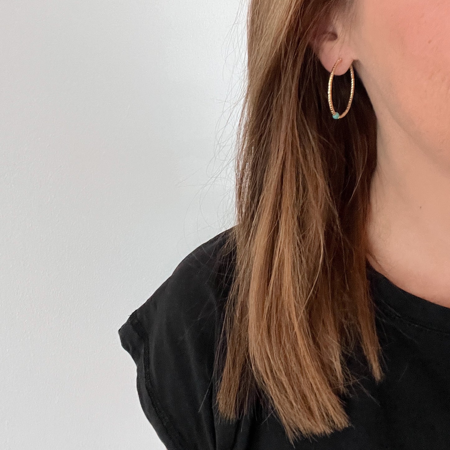 BEADED HOOP EARRINGS - SEMI-PRECIOUS STONES