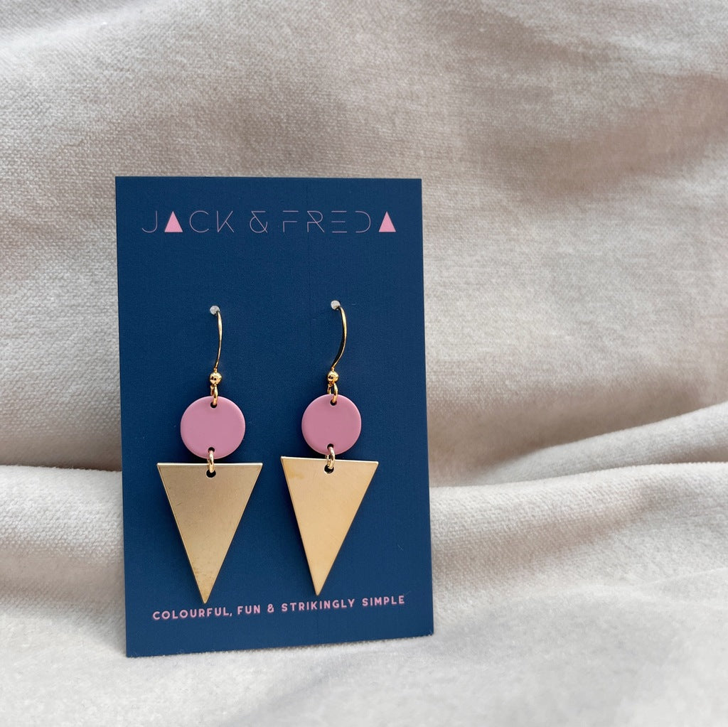 Lola Triangle earrings in gold with dusky rose