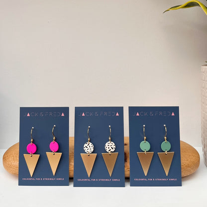 Lola Triangle earrings in hot pink, spotty and mint