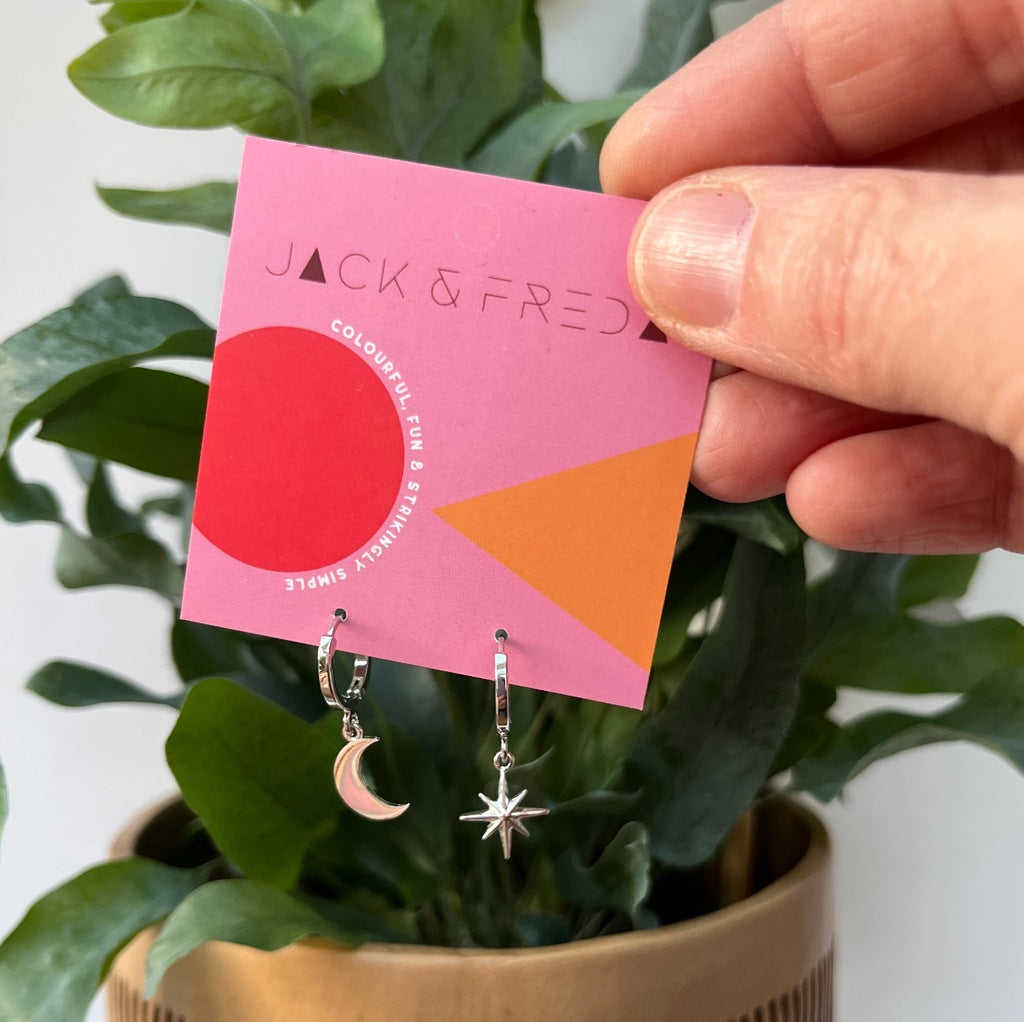 Star and deals moon huggie earrings