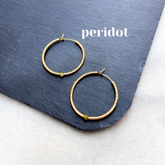 NEW! BEADED HOOP EARRINGS - SEMI-PRECIOUS STONES