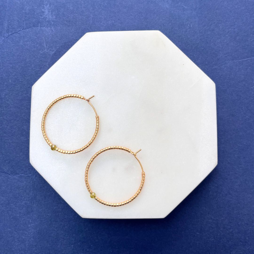 NEW! BEADED HOOP EARRINGS - SEMI-PRECIOUS STONES