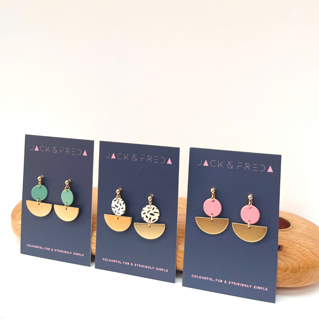 LOLA SEMI-CIRCLE STUDS (GOLD) - VARIOUS COLOURS