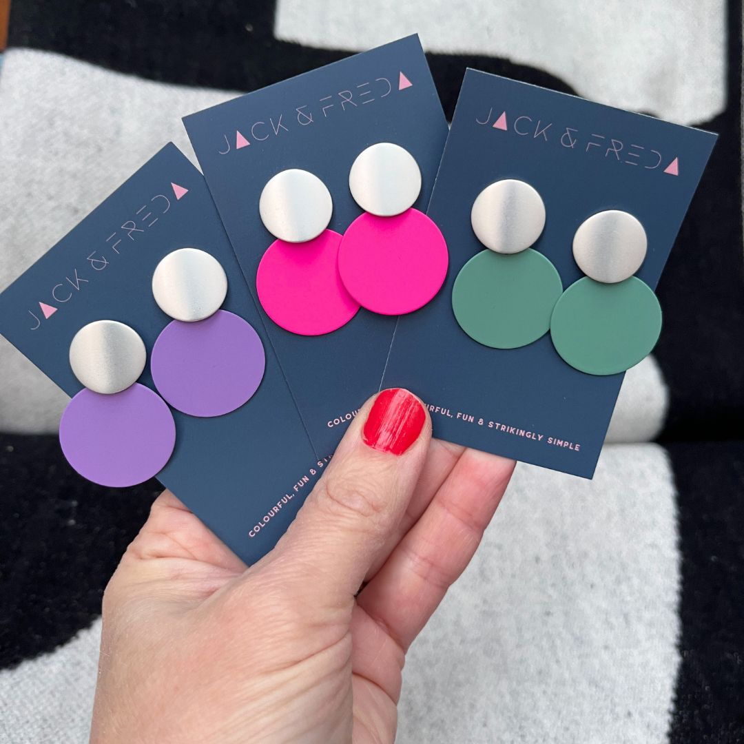 Matte Disc earrings in silver  - lilac, hot pink and mint shown
