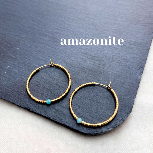 NEW! BEADED HOOP EARRINGS - SEMI-PRECIOUS STONES