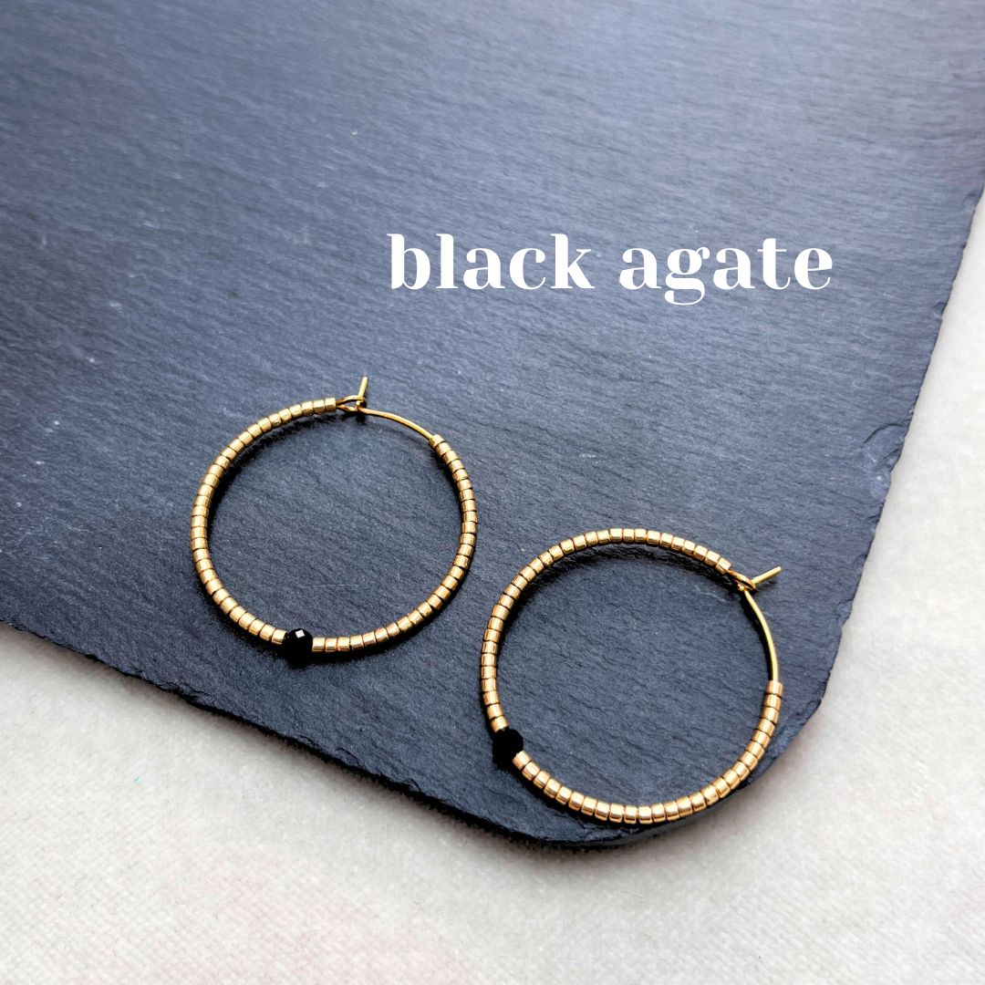 NEW! BEADED HOOP EARRINGS - SEMI-PRECIOUS STONES