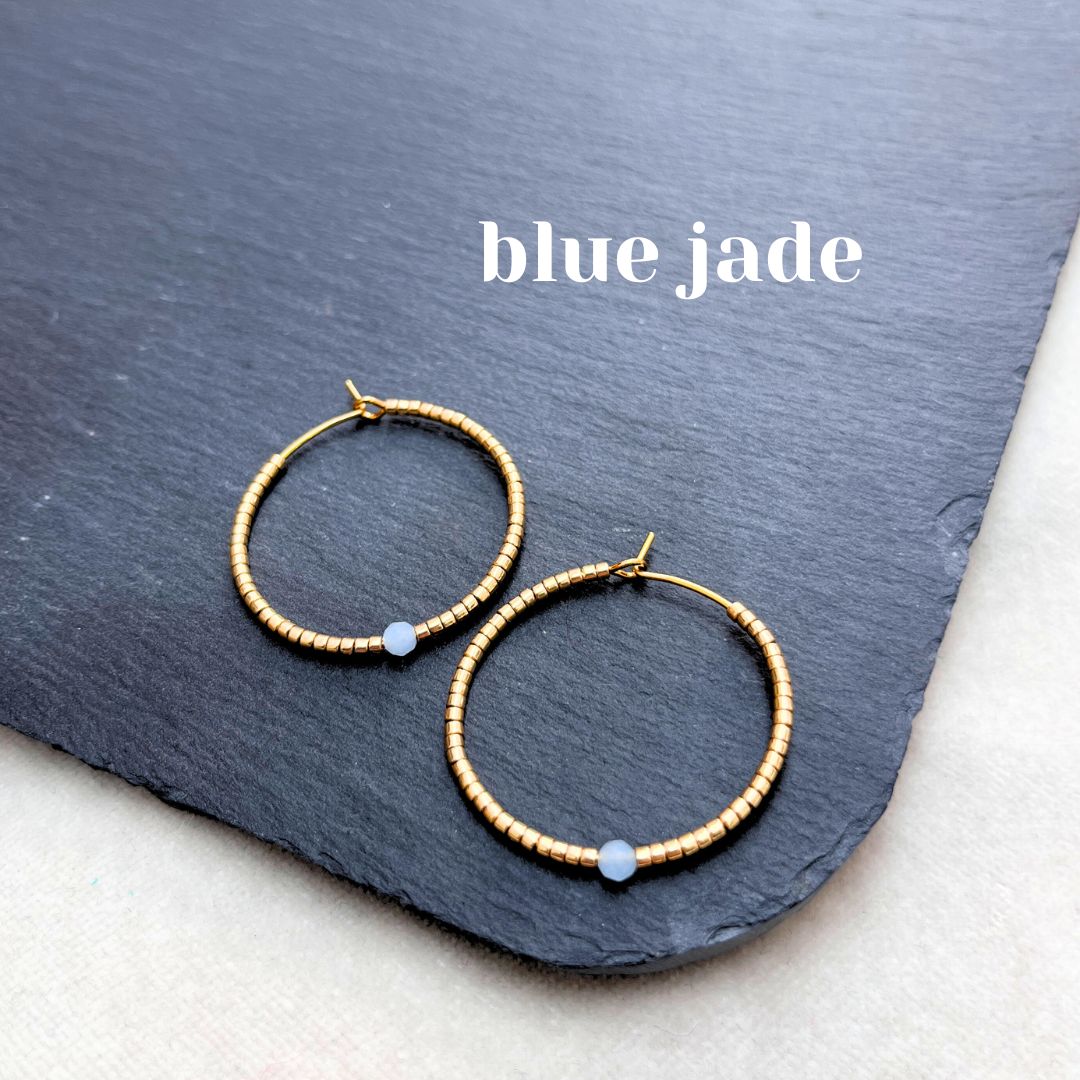 NEW! BEADED HOOP EARRINGS - SEMI-PRECIOUS STONES