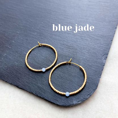 NEW! BEADED HOOP EARRINGS - SEMI-PRECIOUS STONES
