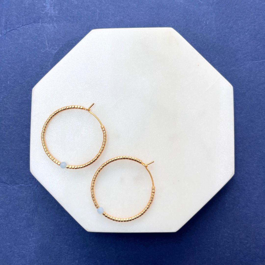 NEW! BEADED HOOP EARRINGS - SEMI-PRECIOUS STONES