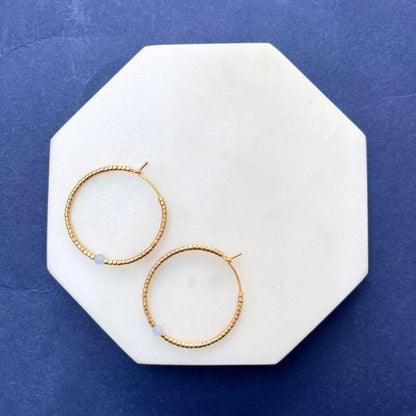NEW! BEADED HOOP EARRINGS - SEMI-PRECIOUS STONES