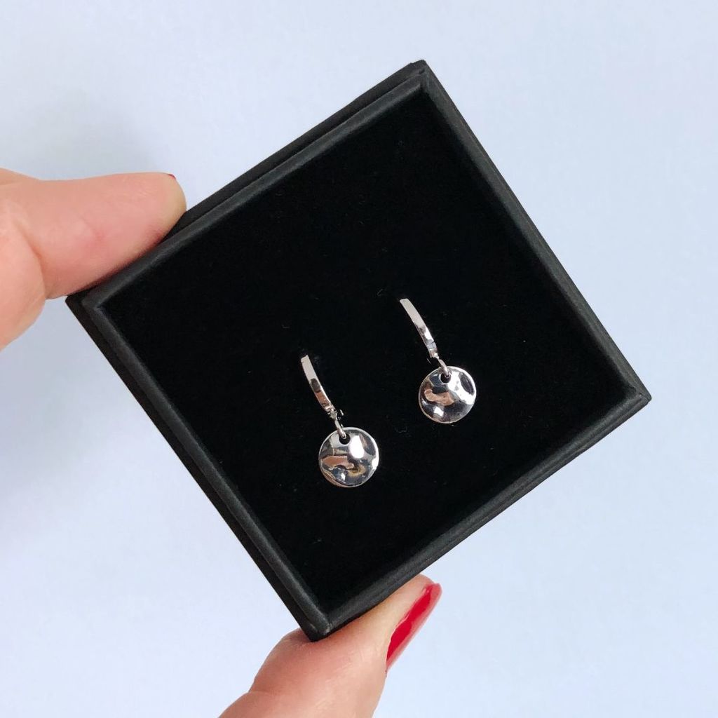 Mini hoop earrings - silver hammered discs