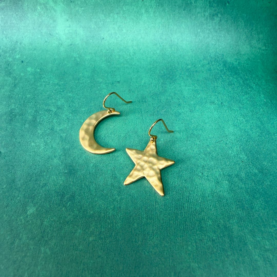 NEW! HAMMERED MOON & STAR EARRINGS
