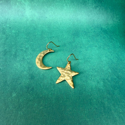 NEW! HAMMERED MOON & STAR EARRINGS