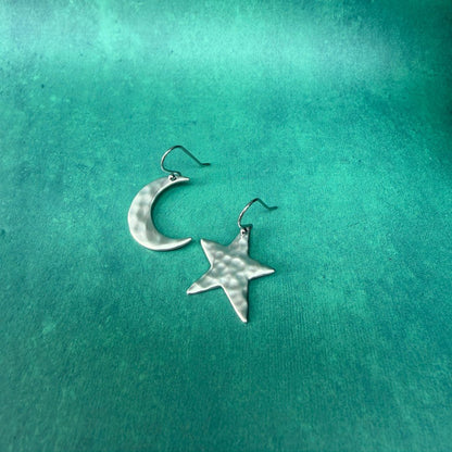 NEW! HAMMERED MOON & STAR EARRINGS