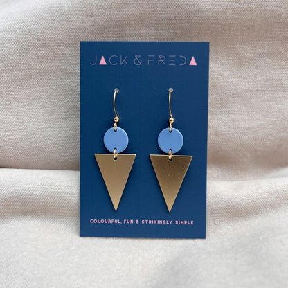 Lola Triangle earrings in gold with periwinkle