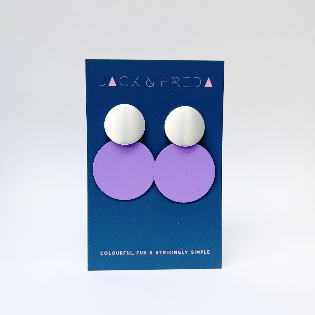 Matte Disc earrings in silver with lilac discs