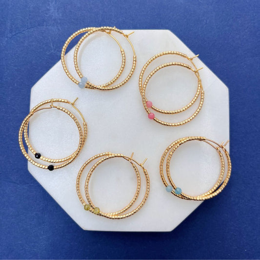 BEADED HOOP EARRINGS - SEMI-PRECIOUS STONES