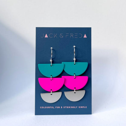 Lola Treble earrings in silver (turquoise and hot pink)