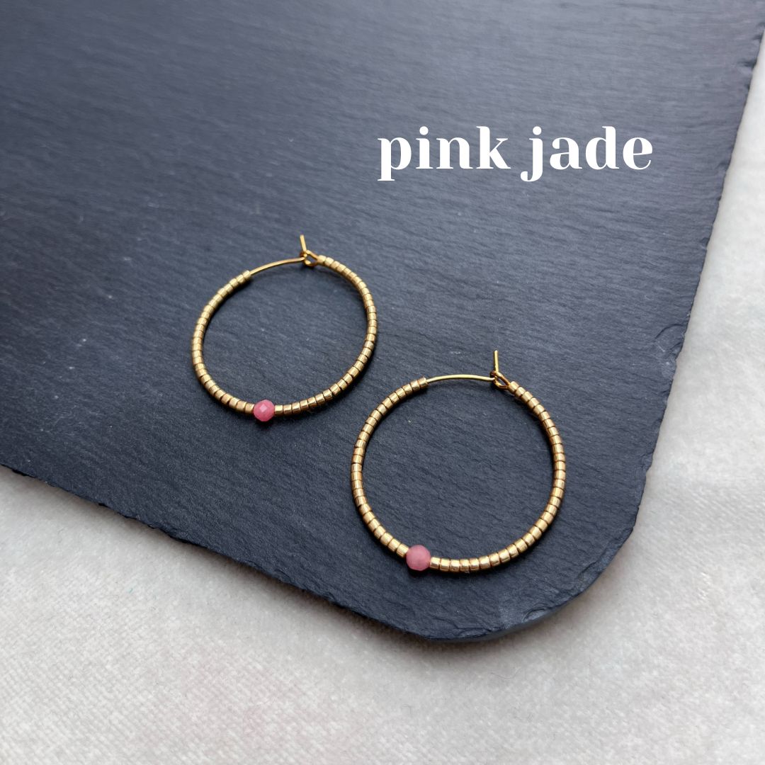 NEW! BEADED HOOP EARRINGS - SEMI-PRECIOUS STONES