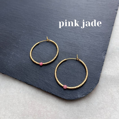 NEW! BEADED HOOP EARRINGS - SEMI-PRECIOUS STONES