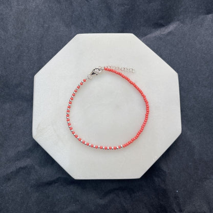 Sterling silver and coral seed bead bracelet