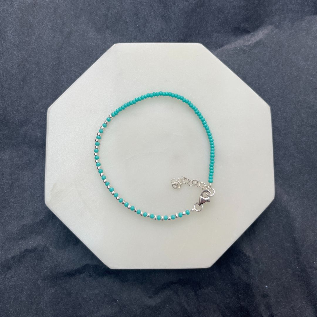 Sterling silver and turquoise seed bead bracelet