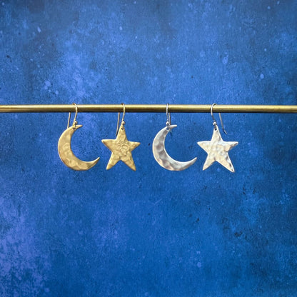 NEW! HAMMERED MOON & STAR EARRINGS