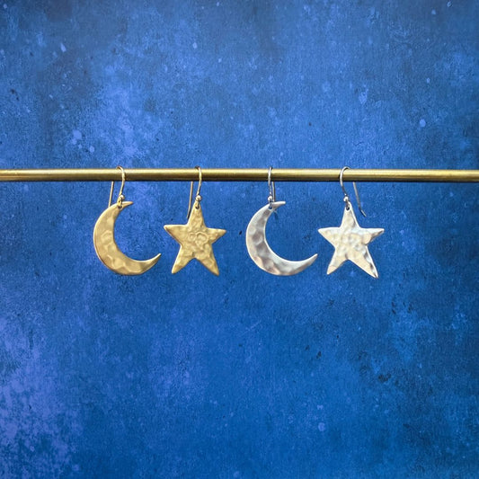 NEW! HAMMERED MOON & STAR EARRINGS