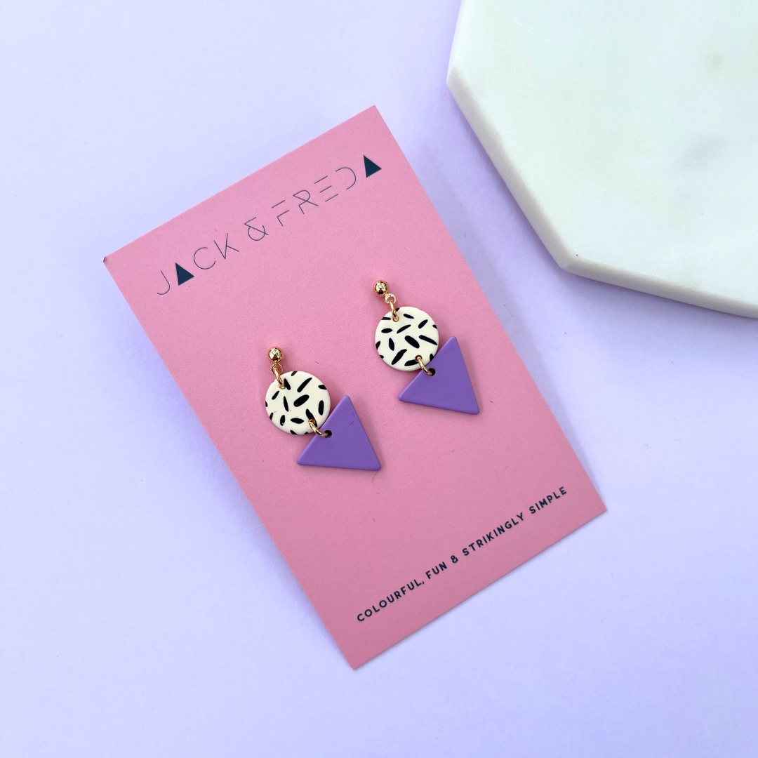 Mini Memphis studs in lilac with gold ball studs