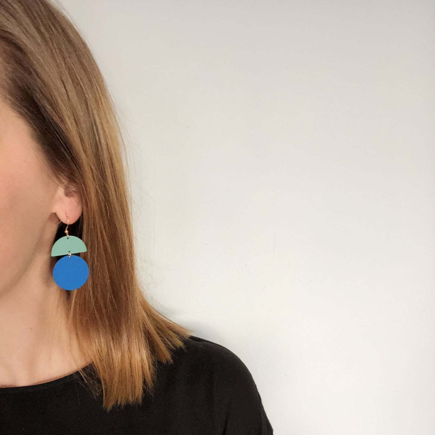 Orla earrings - electric blue disc with mint semi circle