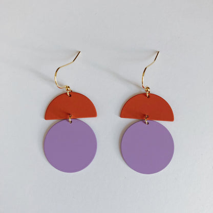 Jack & Freda Orla earrings - lilac and rust pair