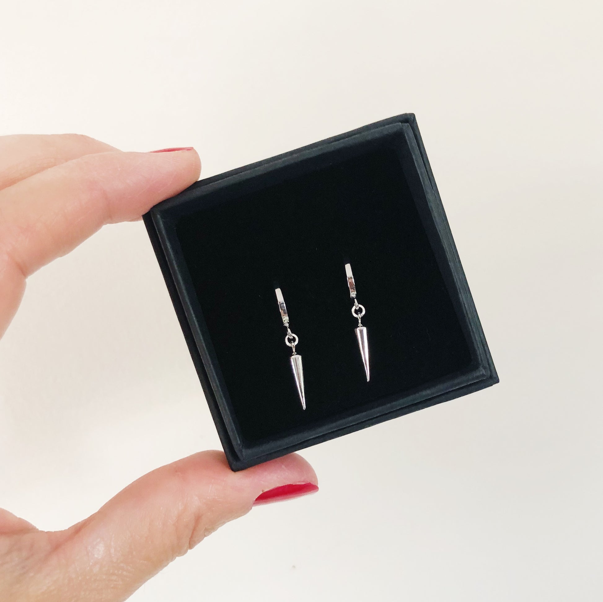 Jack & Freda mini hoop earrings with silver spikes