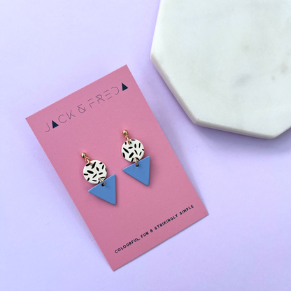 Mini Memphis earrings in periwinkle and gold ball studs