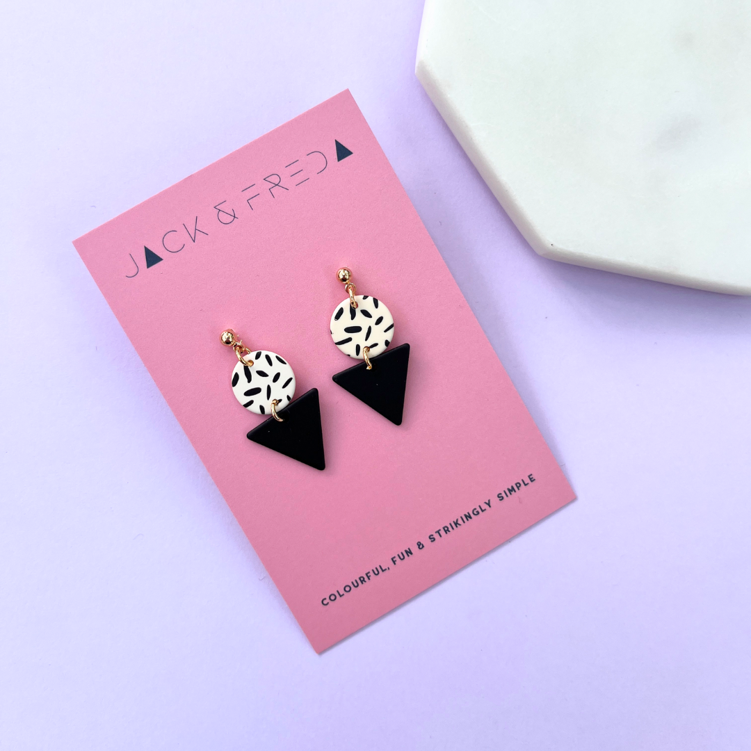 Mini Memphis earrings in black with gold studs