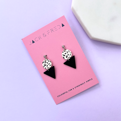 Mini Memphis earrings in black with silver ball studs