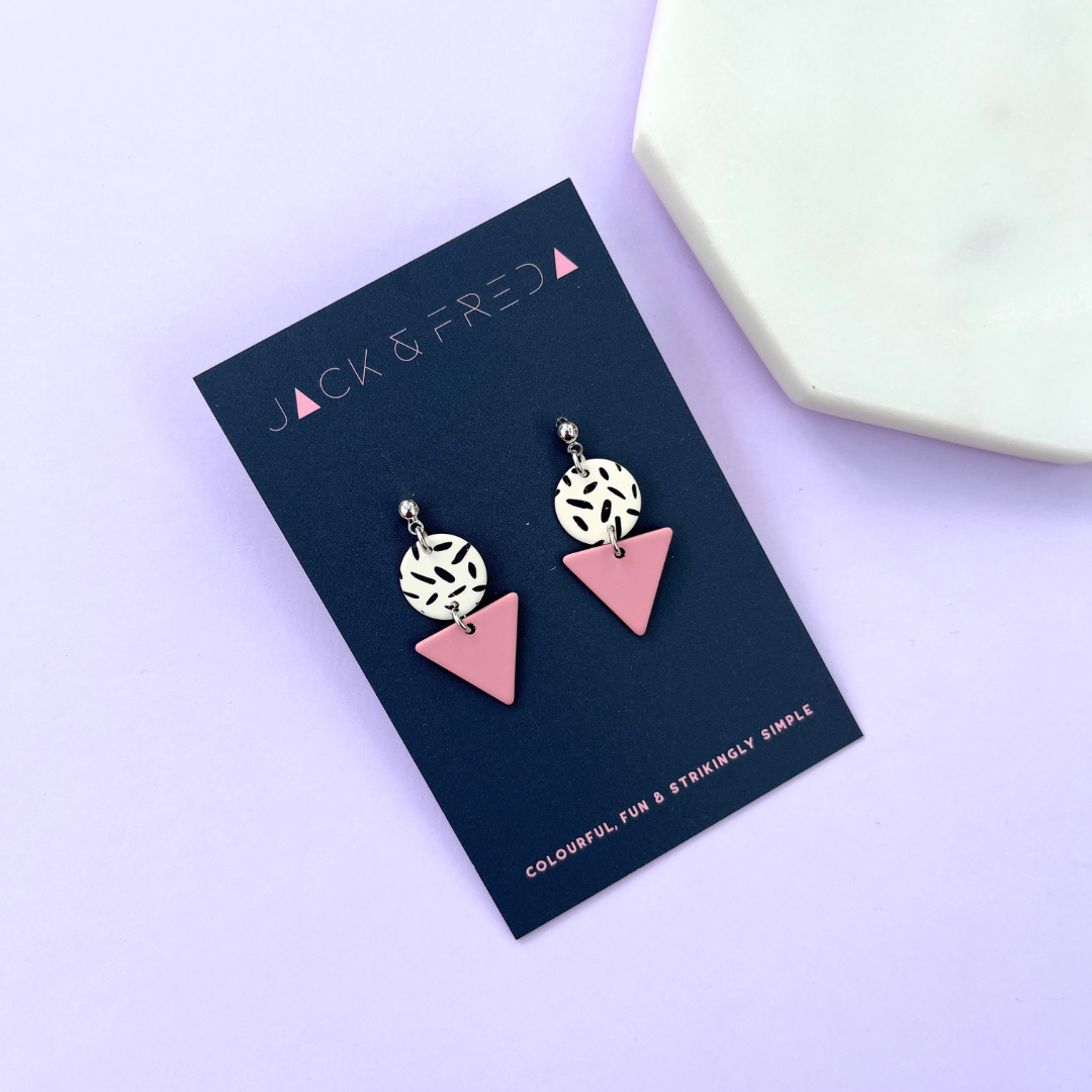 Mini Memphis earrings in dusky rose with silver ball studs