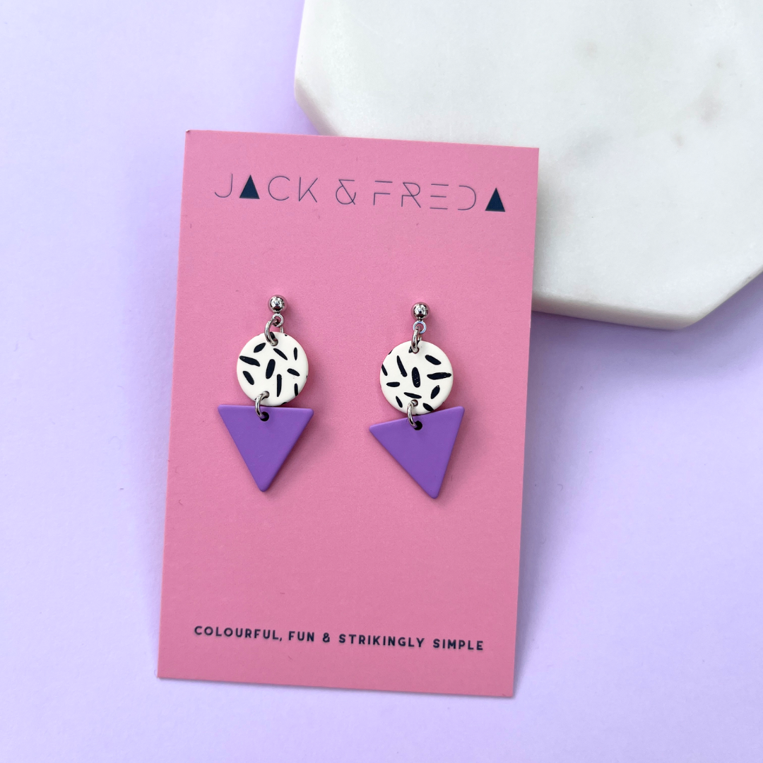 Mini Memphis earrings in lilac with silver ball studs