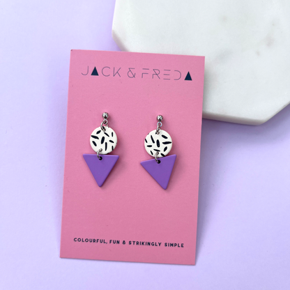 Mini Memphis earrings in lilac with silver ball studs